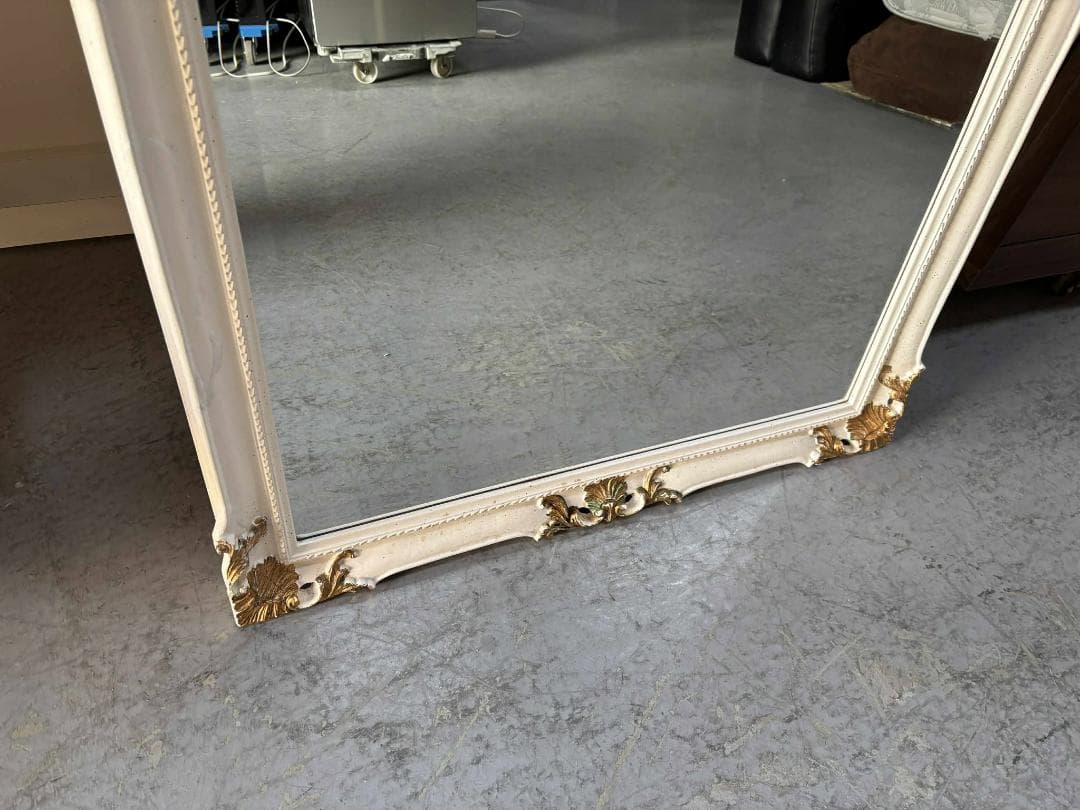 ゴールド イタリア製 アンティーク調 白とゴールド ミラー 姿見 壁掛け