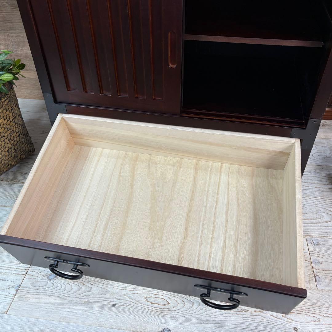 訳あり品！【135】民芸家具木製桐材無垢引き戸チェストタンス木製収納家具和室和風