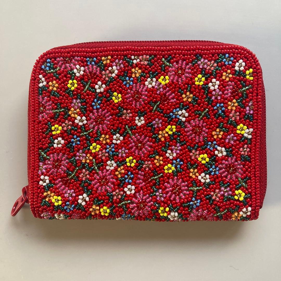 柏ビーズ　総ビーズ刺繍　財布　小花