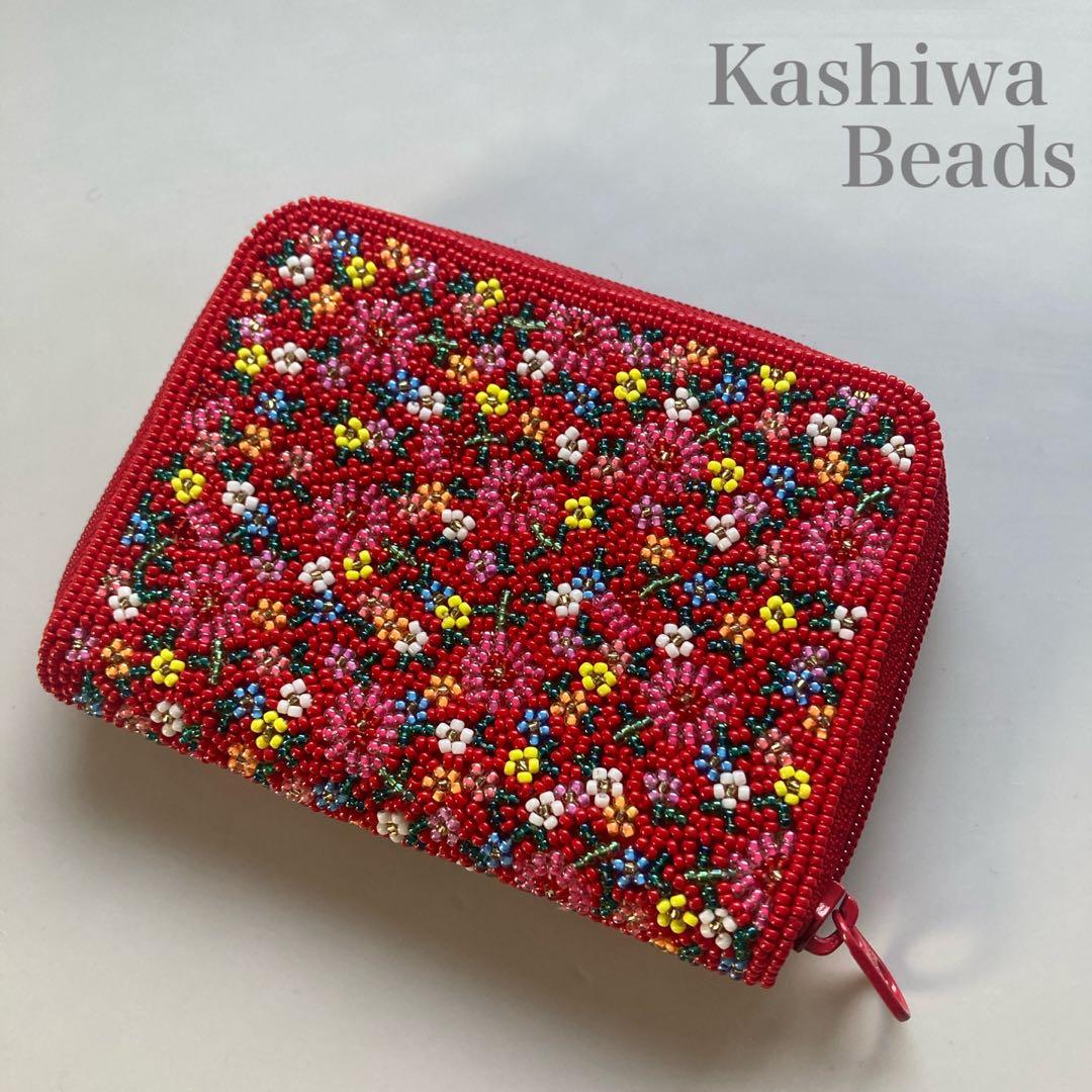 柏ビーズ　総ビーズ刺繍　財布　小花