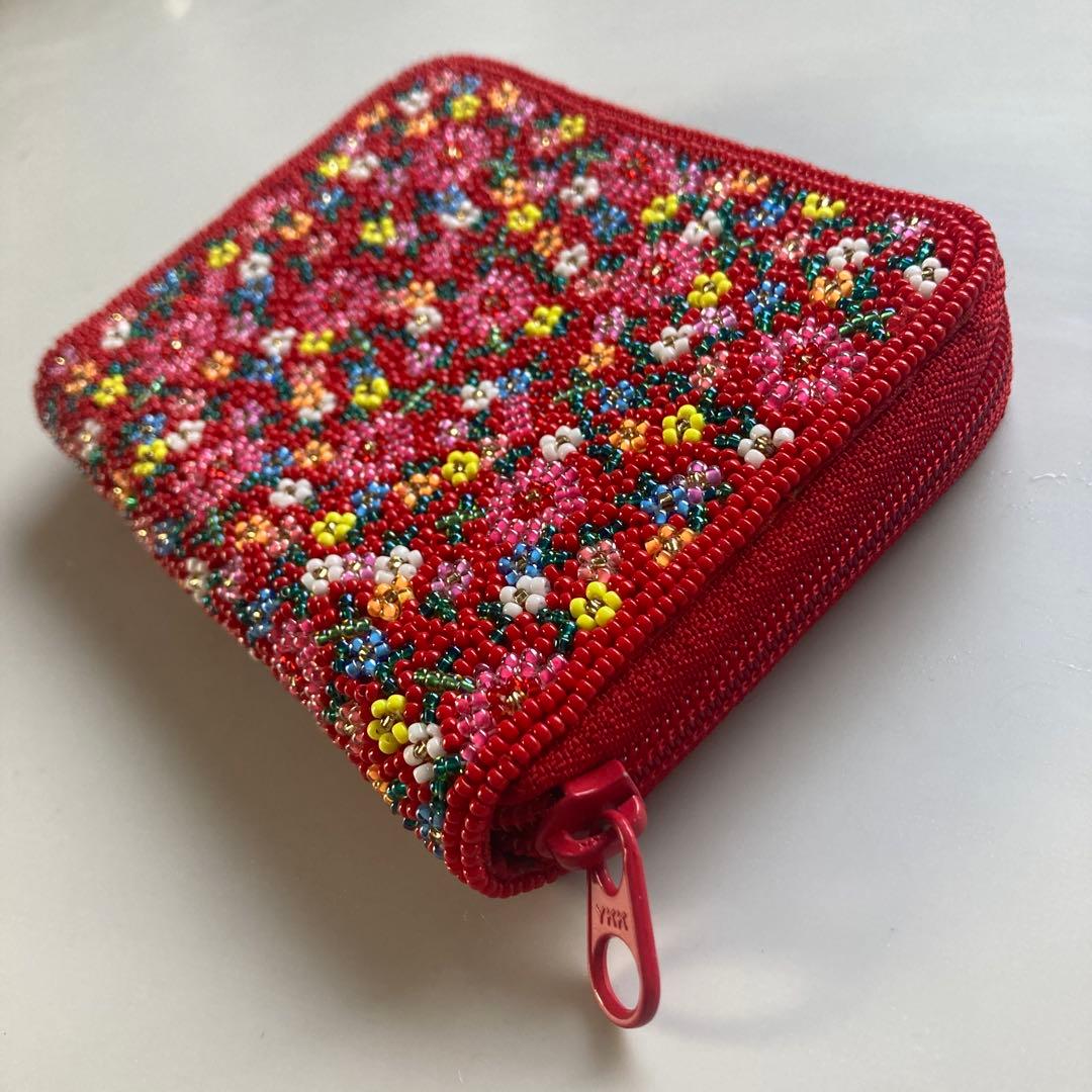 柏ビーズ　総ビーズ刺繍　財布　小花