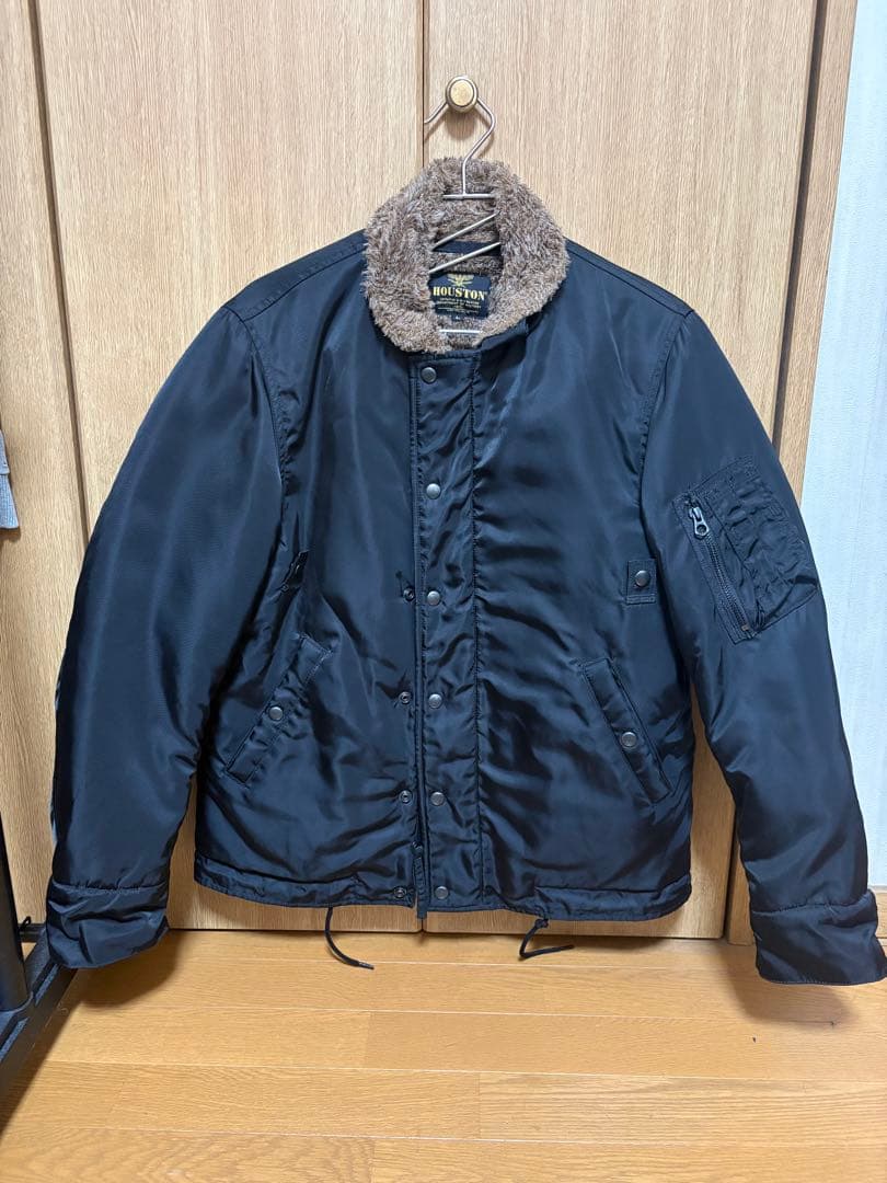 HOUSTON ミリタリージャケット 黒 ボア裏地 ファー襟