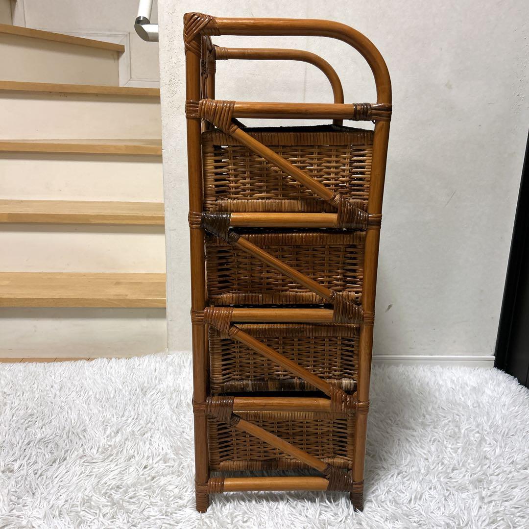 ラタンチェスト 4段 籐家具 ビンテージ　電話台　収納　ラタン　タンス　箪笥