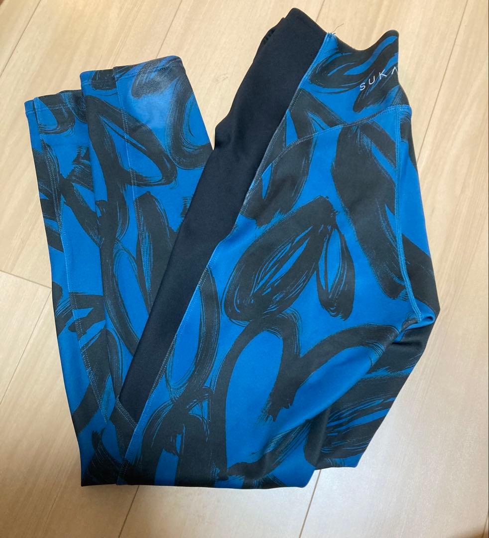 SUKALA☆ハートプリントサイドギャザーレギンス☆Mサイズ使用品ネイビーブルー