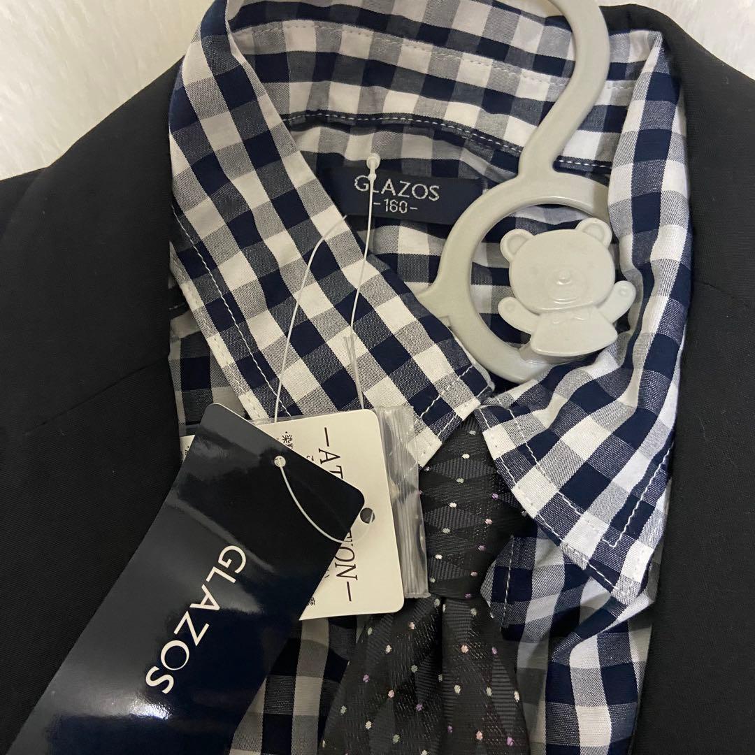 COMME CA ISM 黒スーツ 160A ネクタイ　ポケットチーフ　卒業式