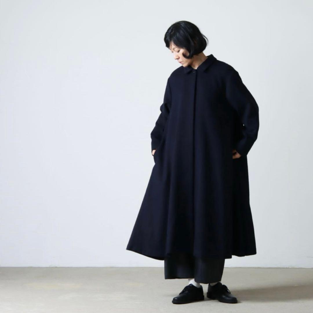 mizuiro ind ミズイロインド ステンカラーフレアコート ブラック