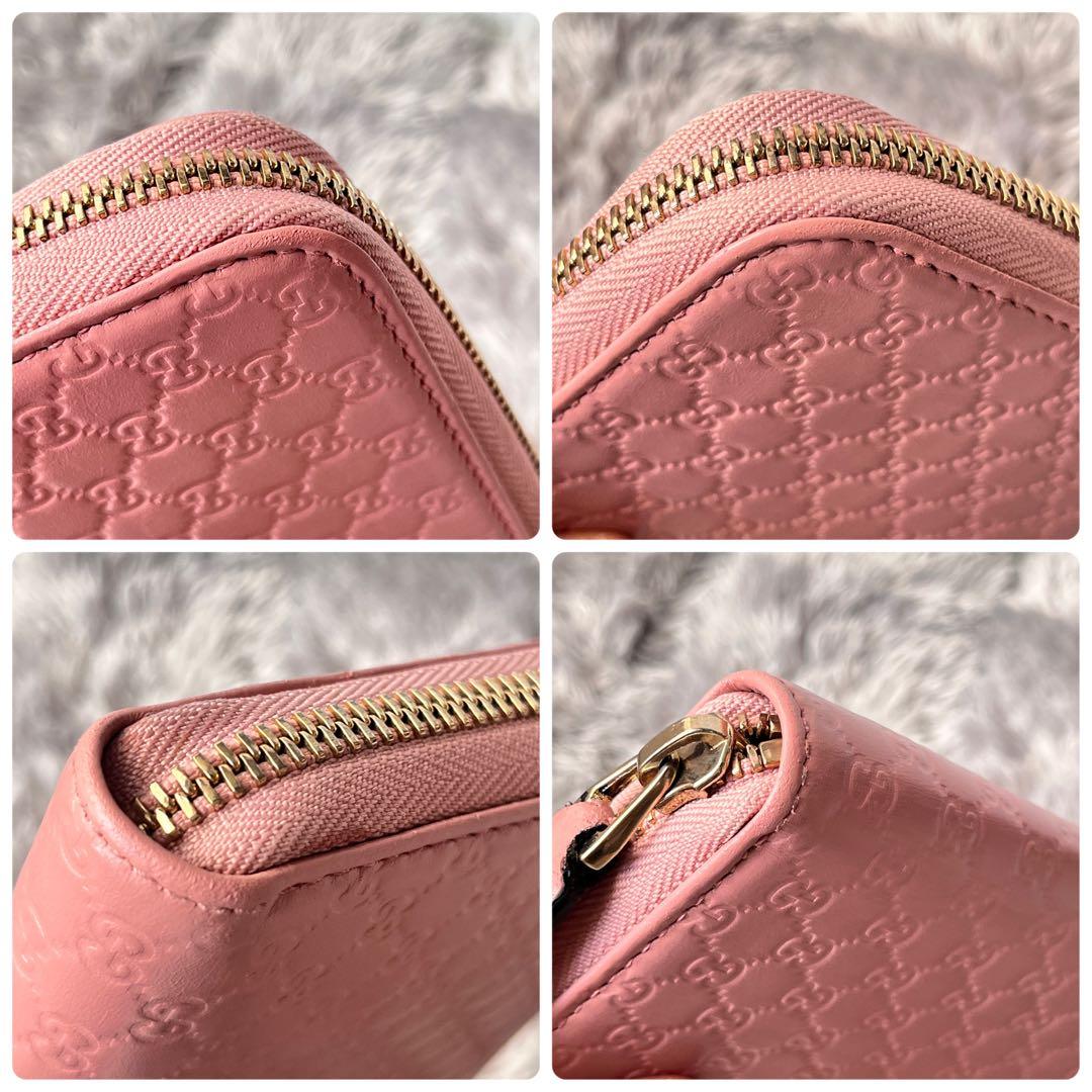 美品✨GUCCI マイクロシマ　ラウンドファスナー　長財布　レディース　ピンク
