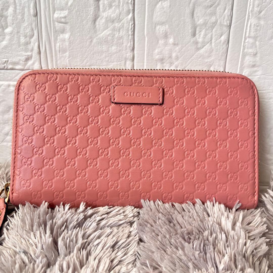 美品✨GUCCI マイクロシマ　ラウンドファスナー　長財布　レディース　ピンク