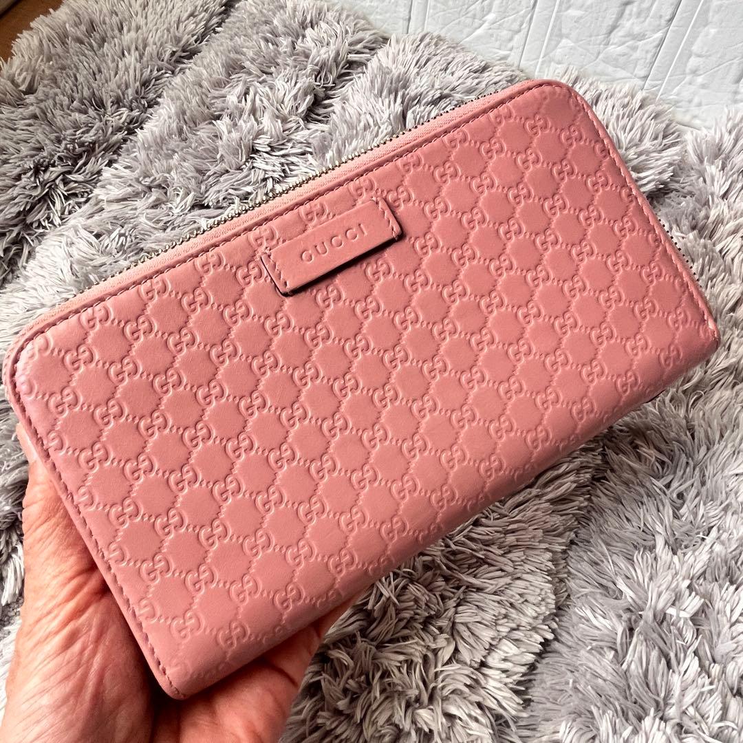 美品✨GUCCI マイクロシマ　ラウンドファスナー　長財布　レディース　ピンク