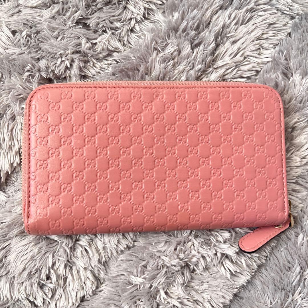 美品✨GUCCI マイクロシマ　ラウンドファスナー　長財布　レディース　ピンク