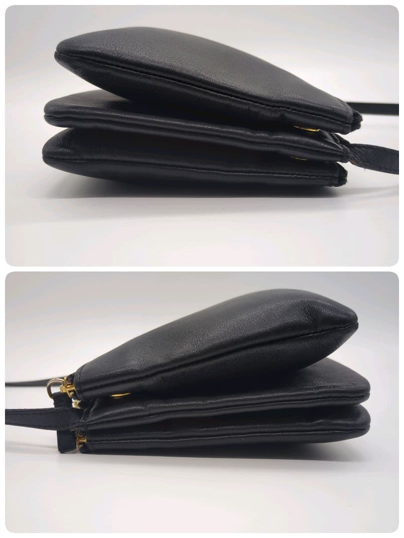 【人気モデル・美品】セリーヌ☆トリオ ショルダーバッグ レザー ゴールド金具 黒