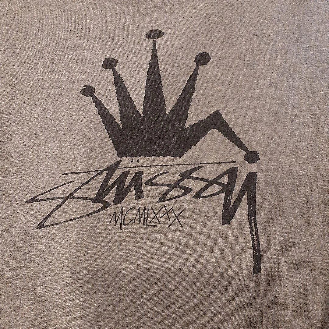 【old STUSSY】折れクラウン染み込みプリントスェット　霜降りグレー