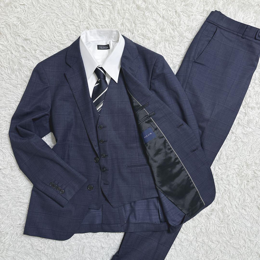 ✨美品✨　タカキュー　スーツ　３ピース　ネイビー　グレンチェック　170　AB