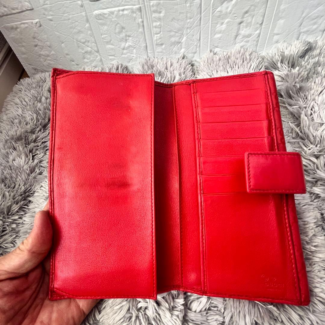 美品✨GUCCI コンチネンタル　シマ　長財布　インターロッキング　朱色