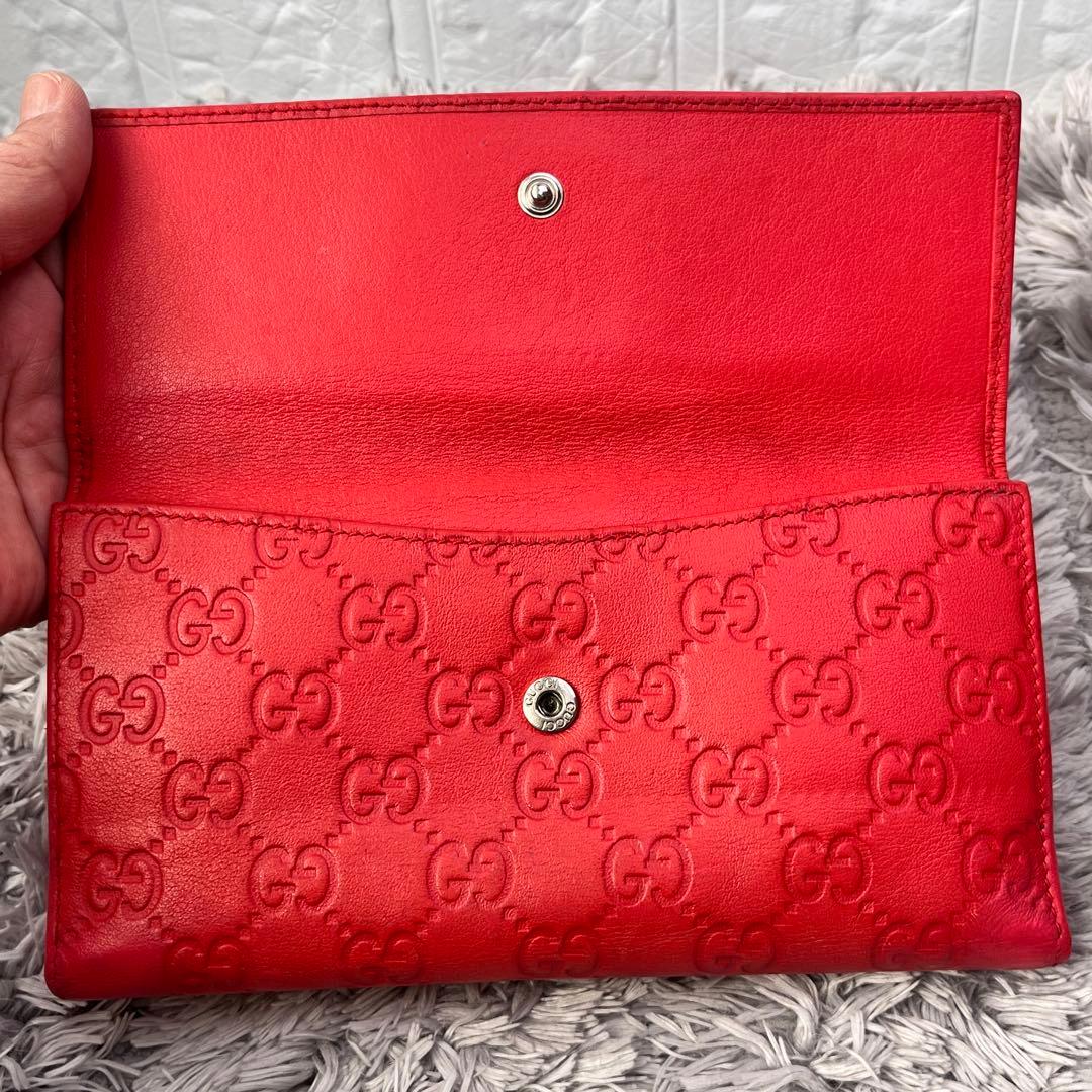美品✨GUCCI コンチネンタル　シマ　長財布　インターロッキング　朱色