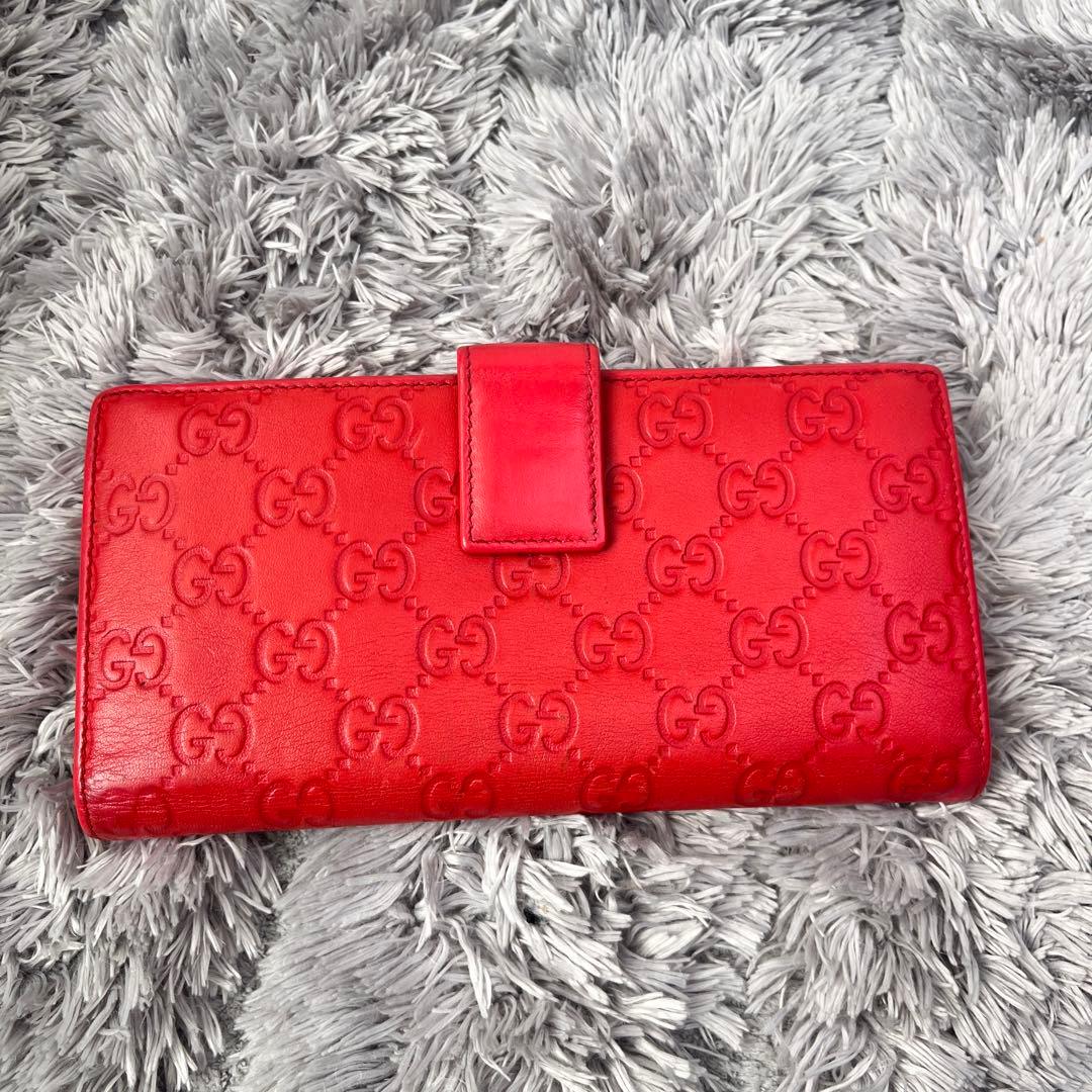 美品✨GUCCI コンチネンタル　シマ　長財布　インターロッキング　朱色