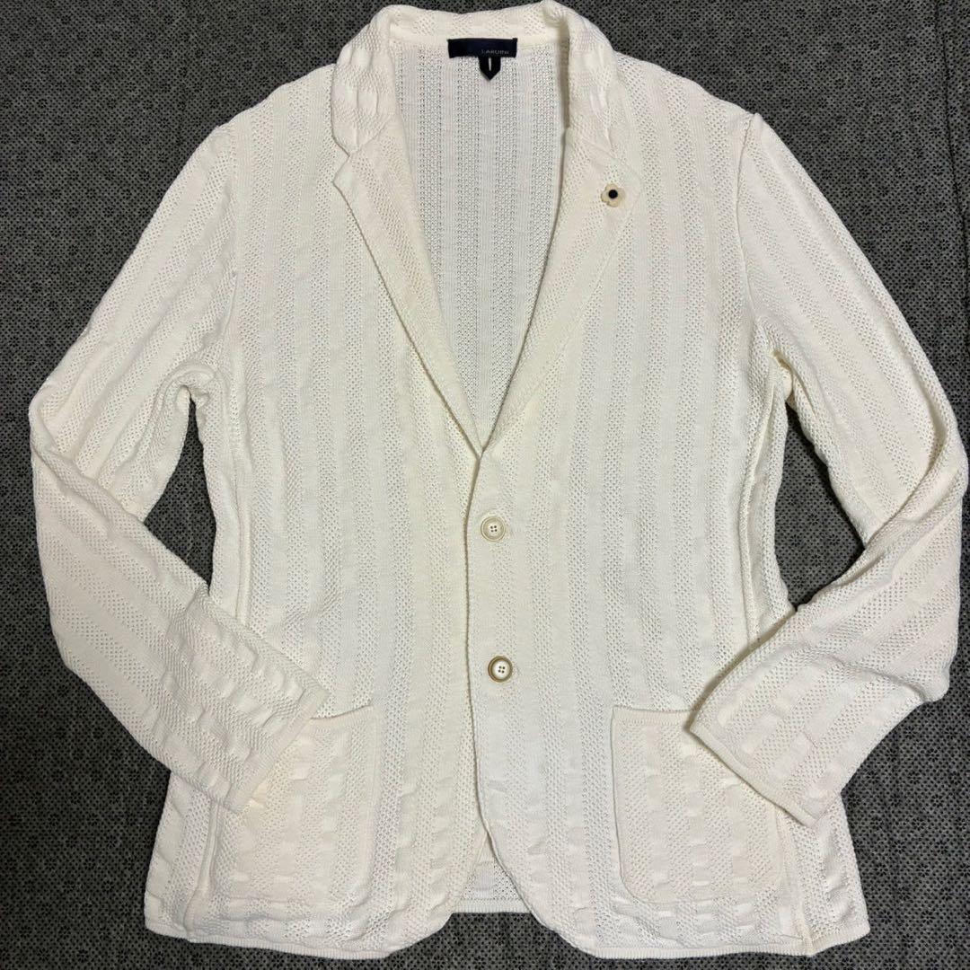 美品/XL LARDINI テーラードジャケット　ブートニエール　ニット　白