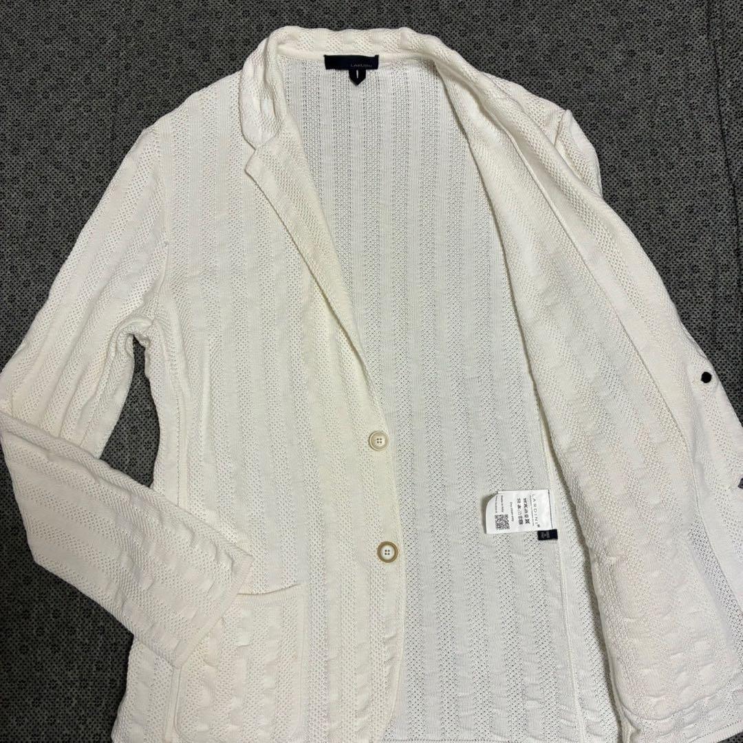 美品/XL LARDINI テーラードジャケット　ブートニエール　ニット　白