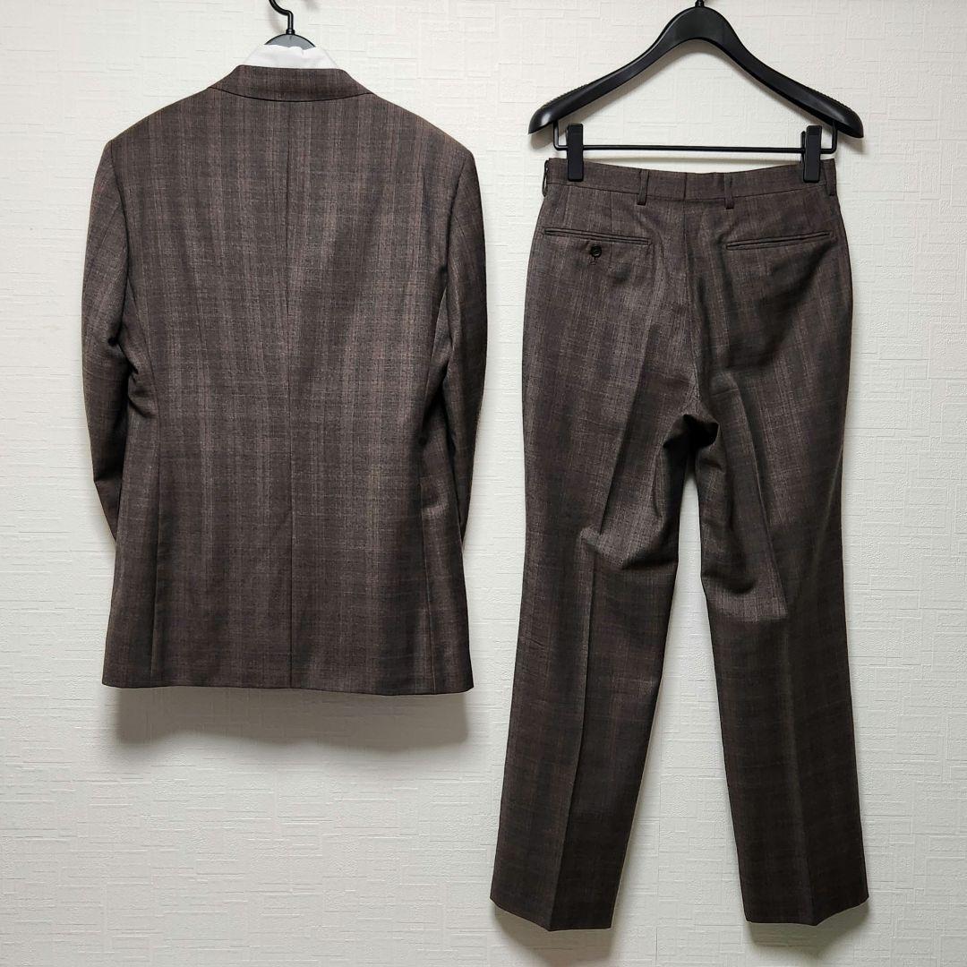 ダーバン　メンズ　スーツ　セットアップ　ブラウン　チェック　細身