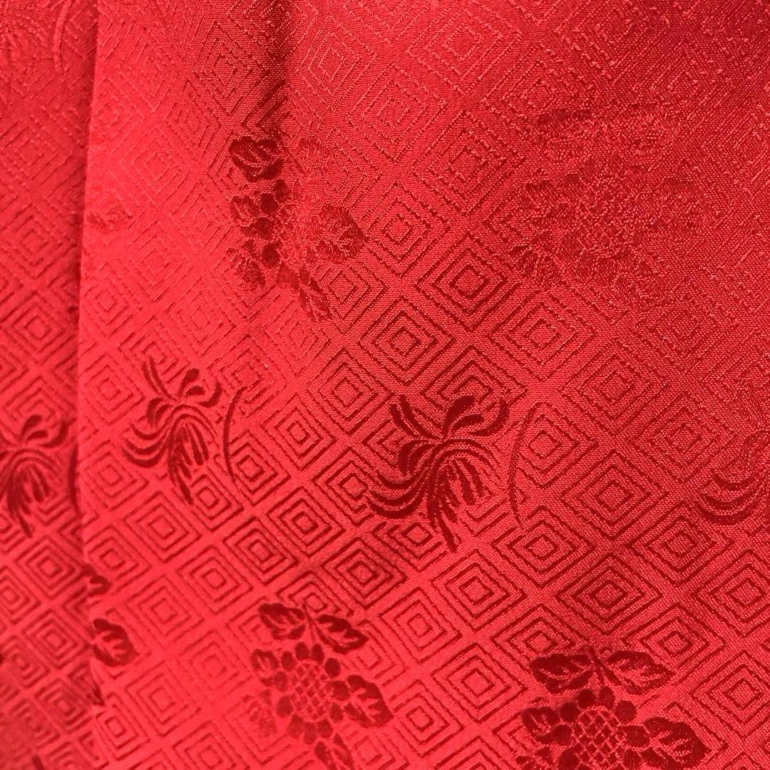 □七五三　正絹女児用被布コート　菱文様　可愛い花柄　赤