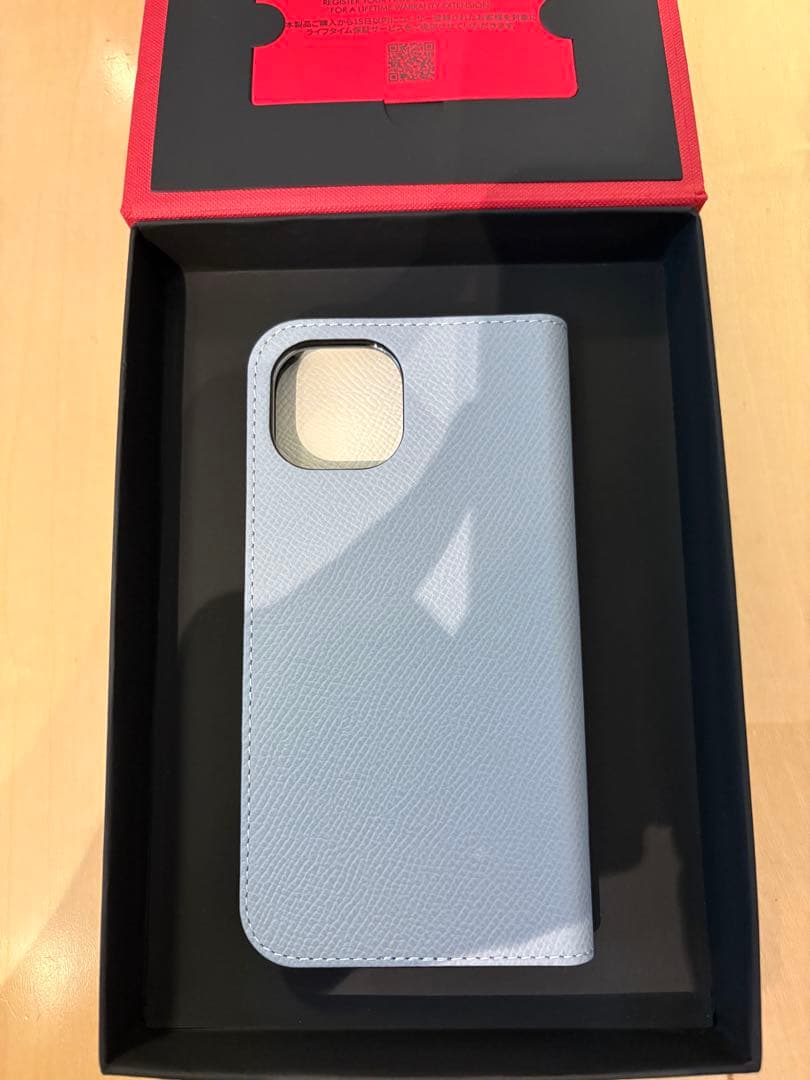 ボナベンチュラ iPhone14レザー 手帳型ケース ライトグレー×ホワイト