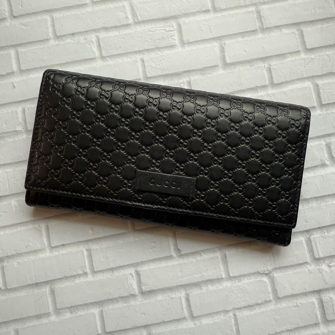 【GUCCI】長財布 マイクログッチシマ レザー/ブラック