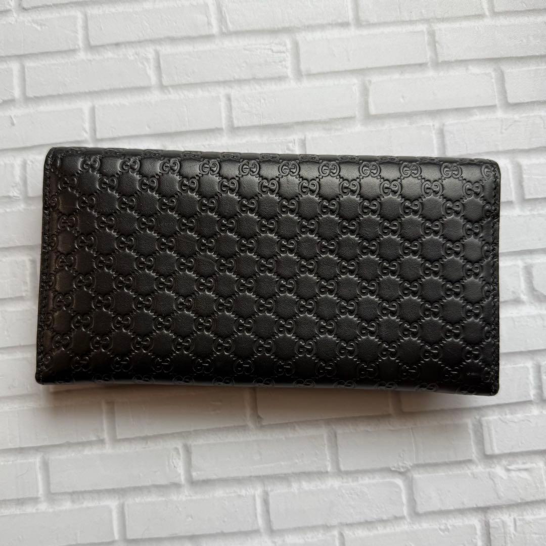 【GUCCI】長財布 マイクログッチシマ レザー/ブラック