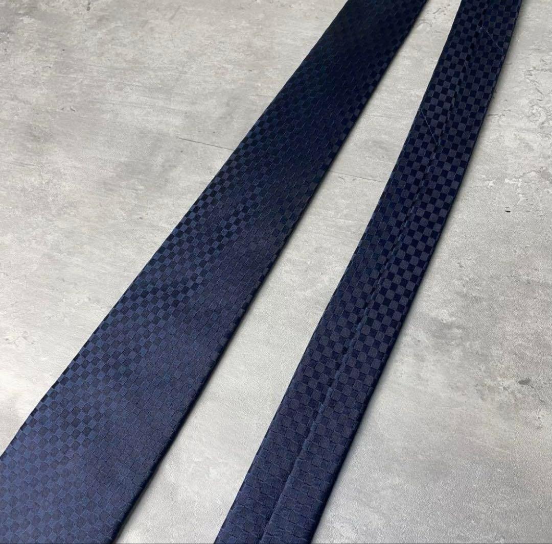 極美品 LOUIS VUITTON ジャガード マイクロダミエ ネクタイ 紺