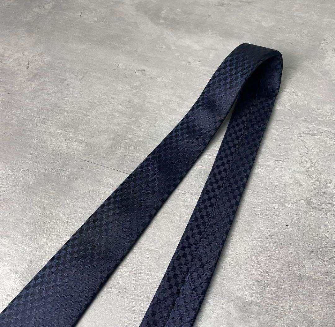 極美品 LOUIS VUITTON ジャガード マイクロダミエ ネクタイ 紺