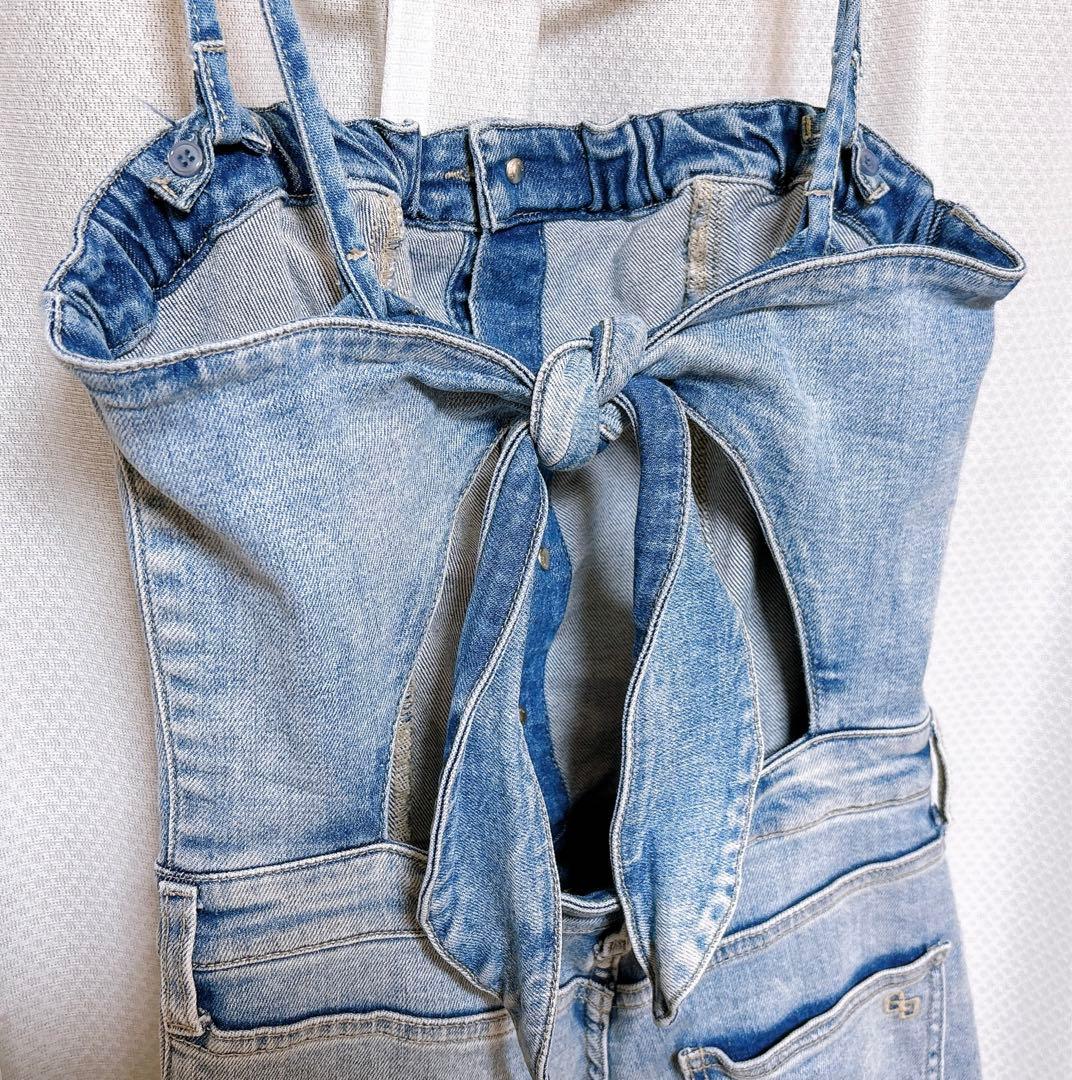 美品◎送料込み◎匿名配送◎ GYDA バックリボン デニムロンパース