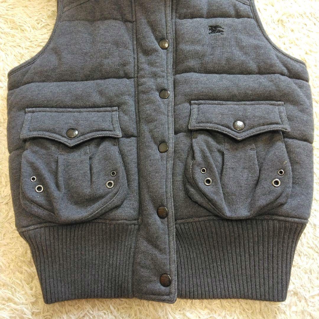 バーバリーブルーレーベル グレー フード付き ダウンベスト 裏地チェック 38