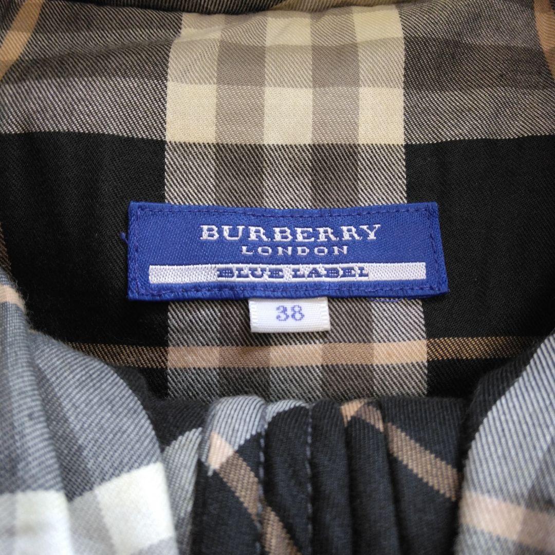 バーバリーブルーレーベル グレー フード付き ダウンベスト 裏地チェック 38