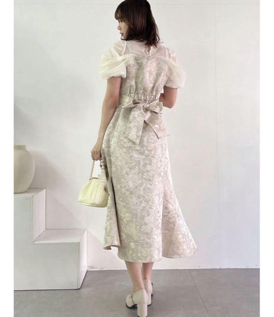 シアーベールジャカードワンピース ベージュsmall