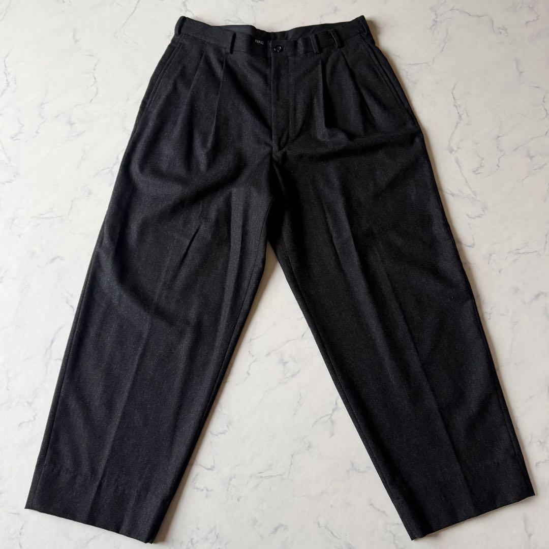 最高級カシミヤ混✨PAPAS ワイド2タックパンツ LL イタリア製最高級生地