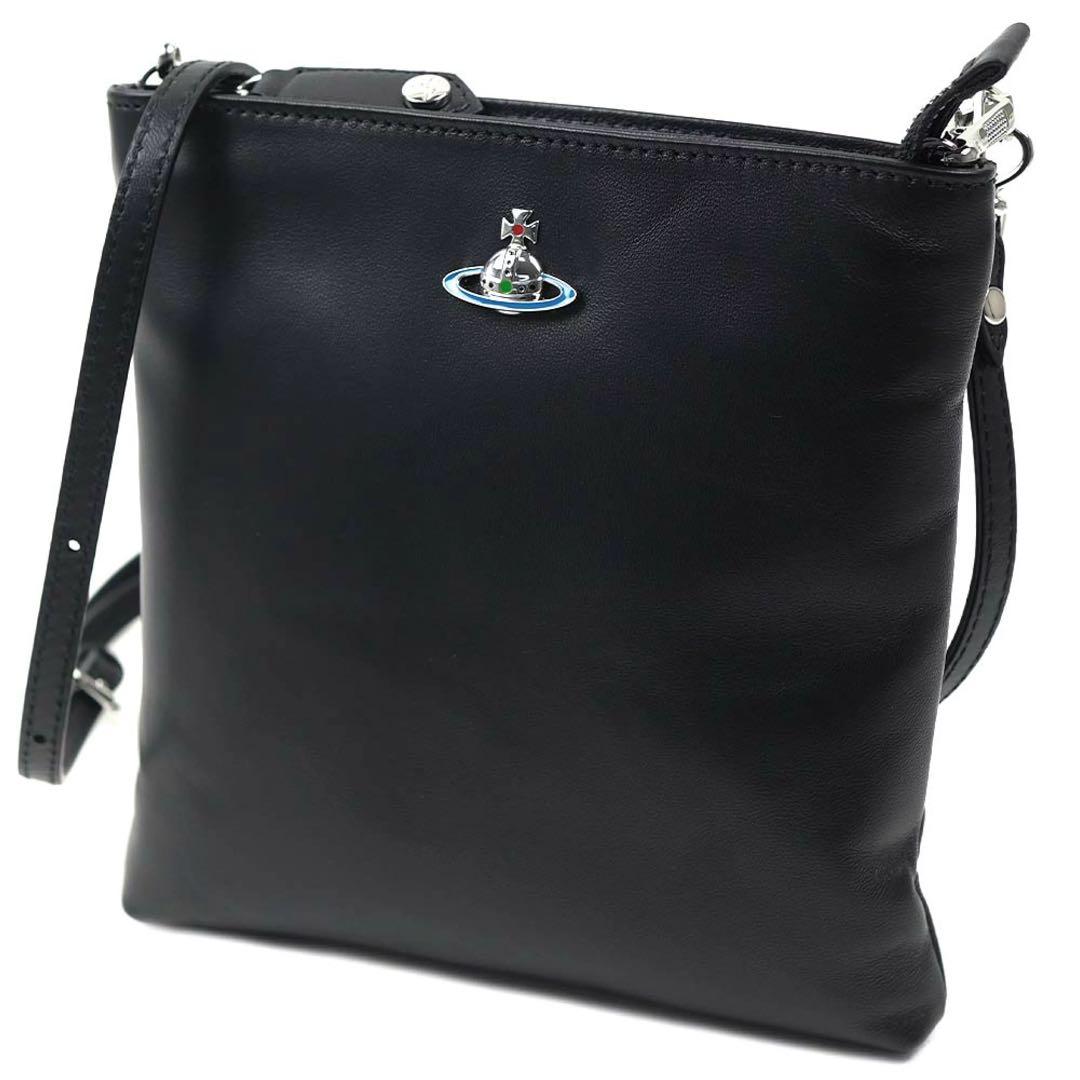 E*i様 ヴィヴィアン　ブラックレザーショルダーバッグ　男女問わずいけます！　レ