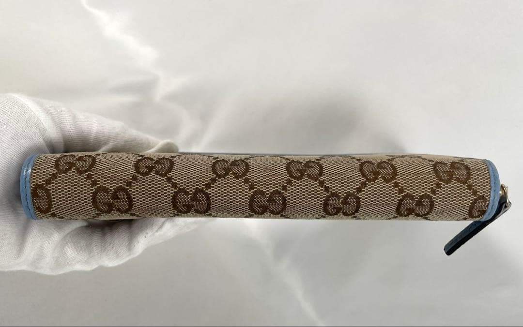 美品 GUCCI グッチ 長財布 ラウンドファスナー GGキャンバス レザー