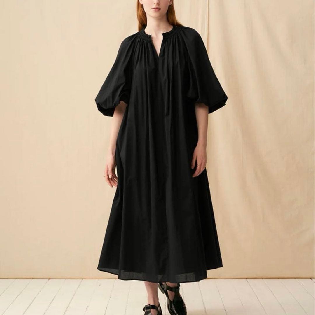 MARIHA 春の花のドレス　黒　ロングワンピース ブラック　長袖