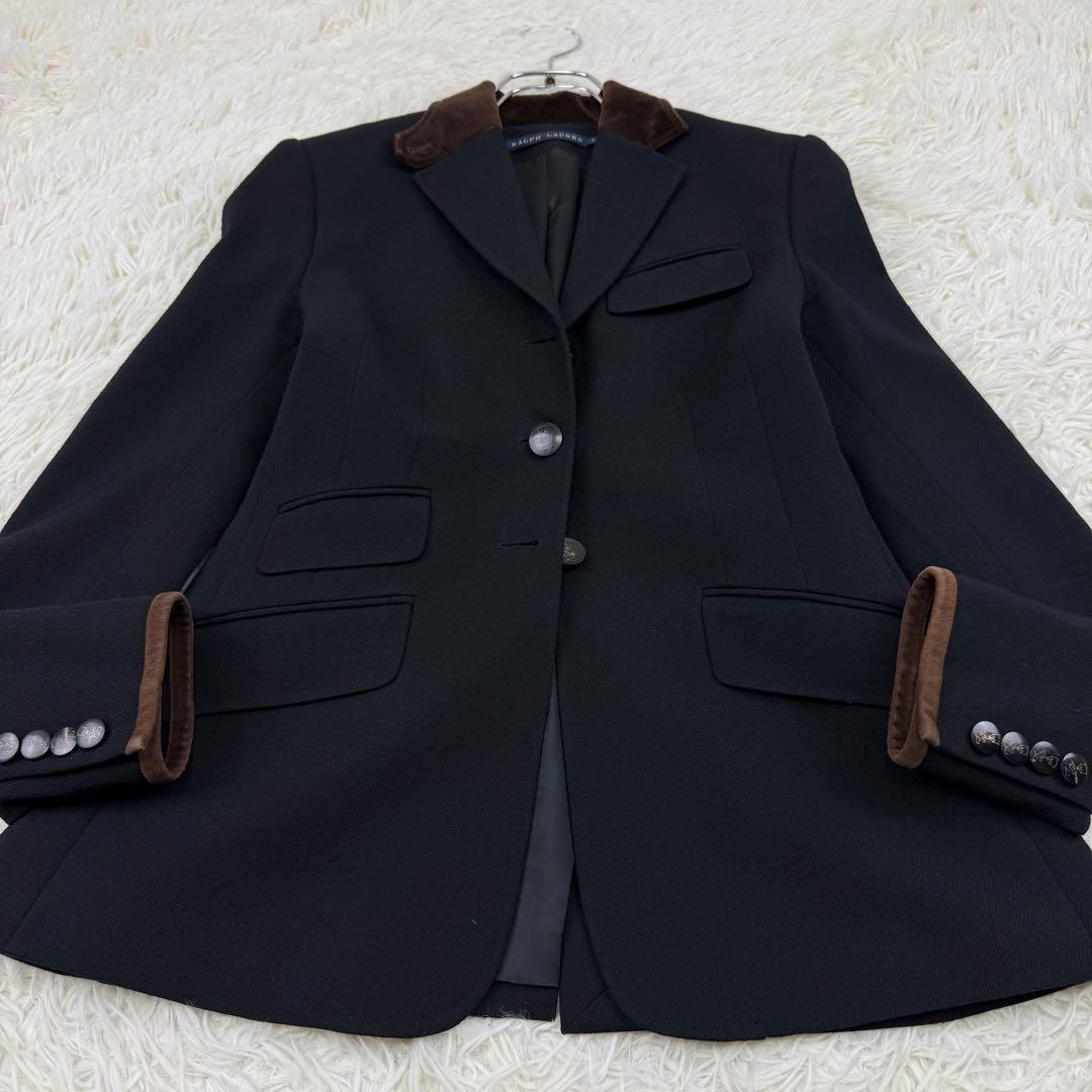 ラルフローレン テーラードジャケット ウール ゴートレザー キツネボタン 黒 S