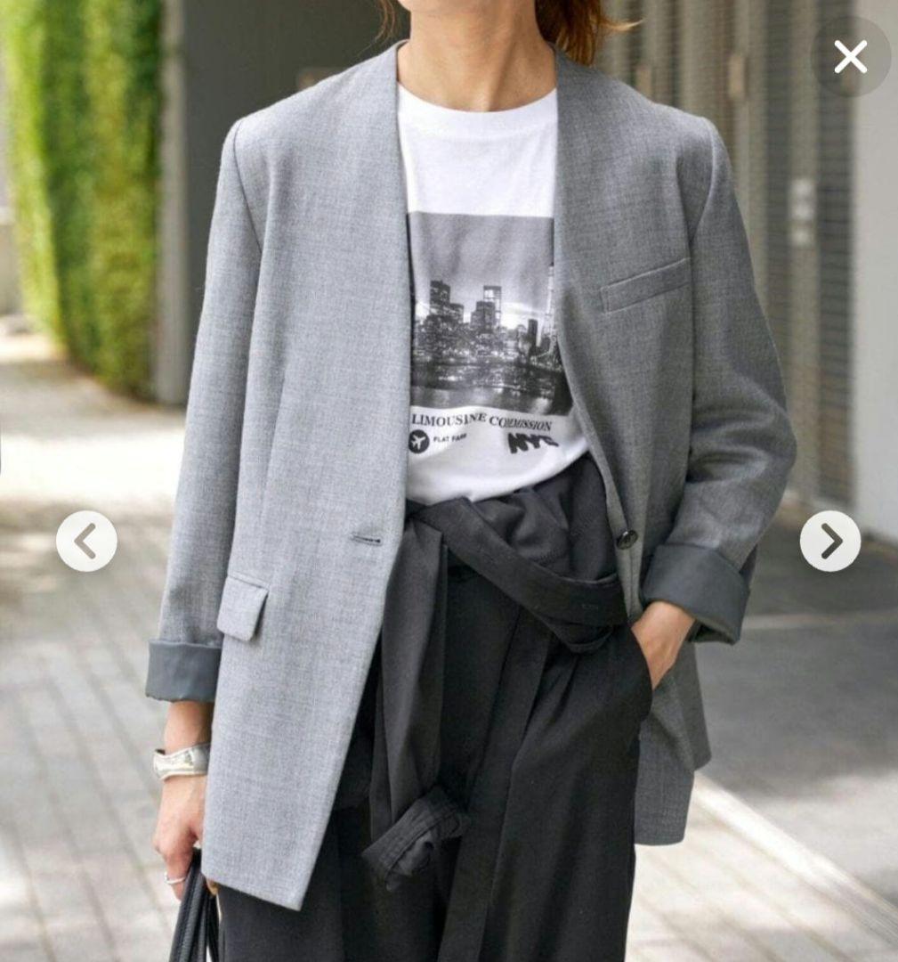 本日限定！【美品】スピックアンドスパン ダブルクロスVカラージャケット グレー