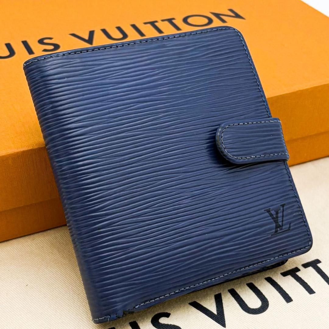 ルイヴィトン エピ ポルトビエ コンパクト ミルティーユ 二つ折り財布 ブルー