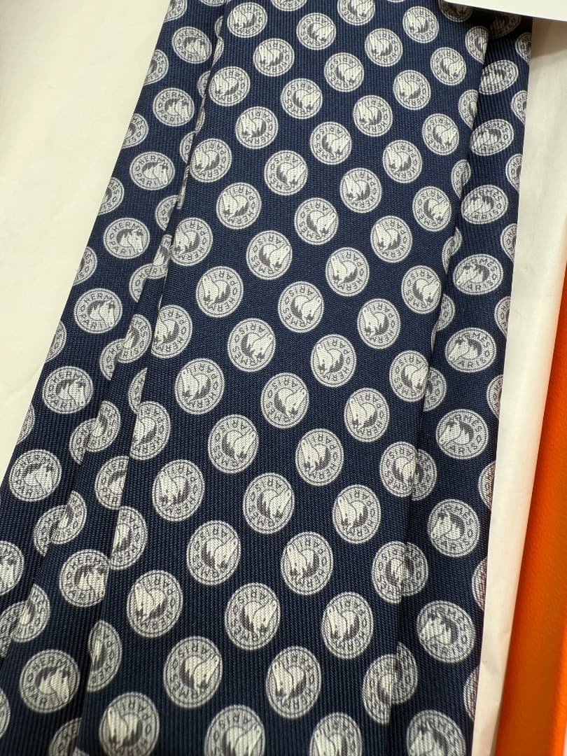 A*C様 【新品/未使用】HERMES ネイビー 円形模様 ネクタイ
