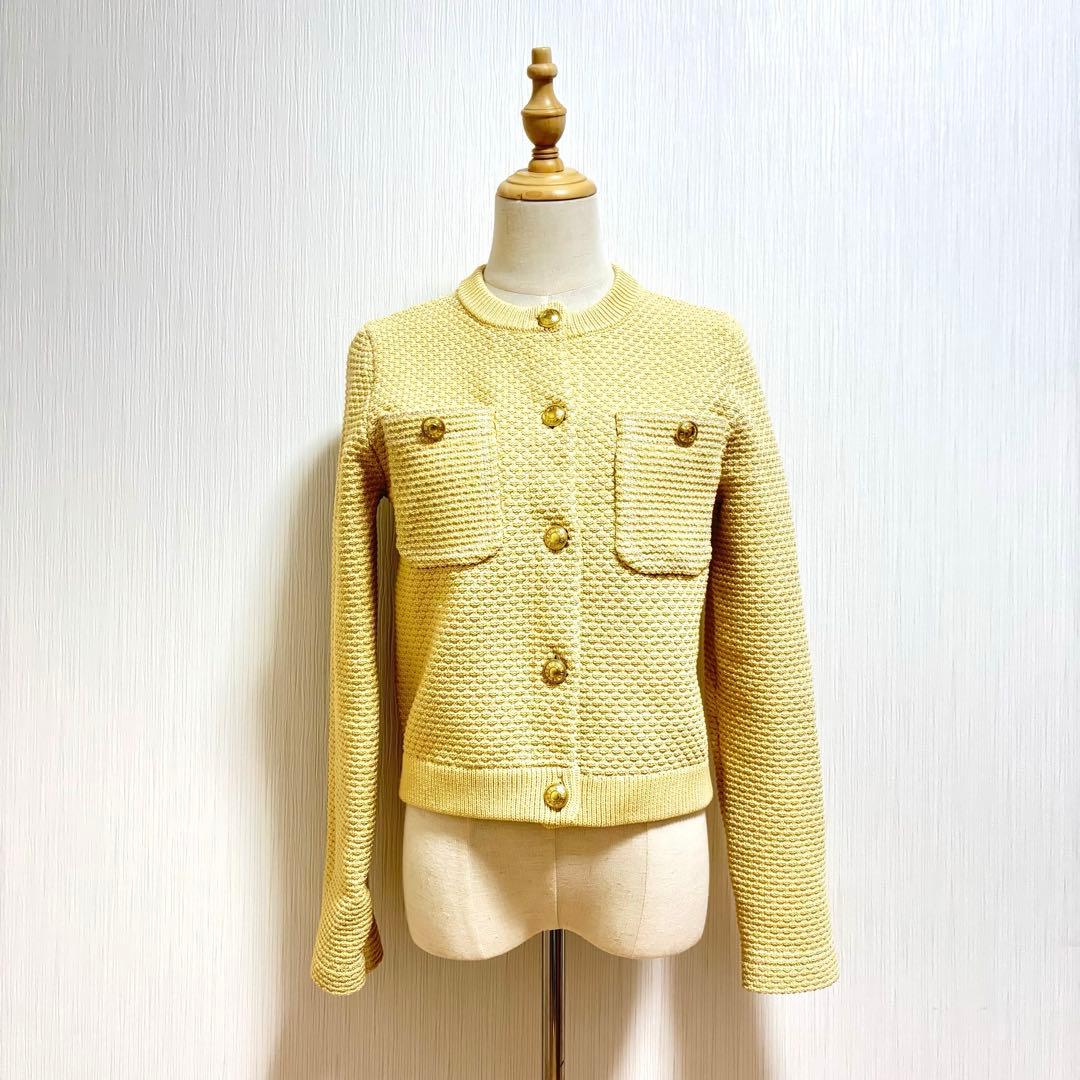 【美品】anuans ノーカラーニットジャケット イエロー M