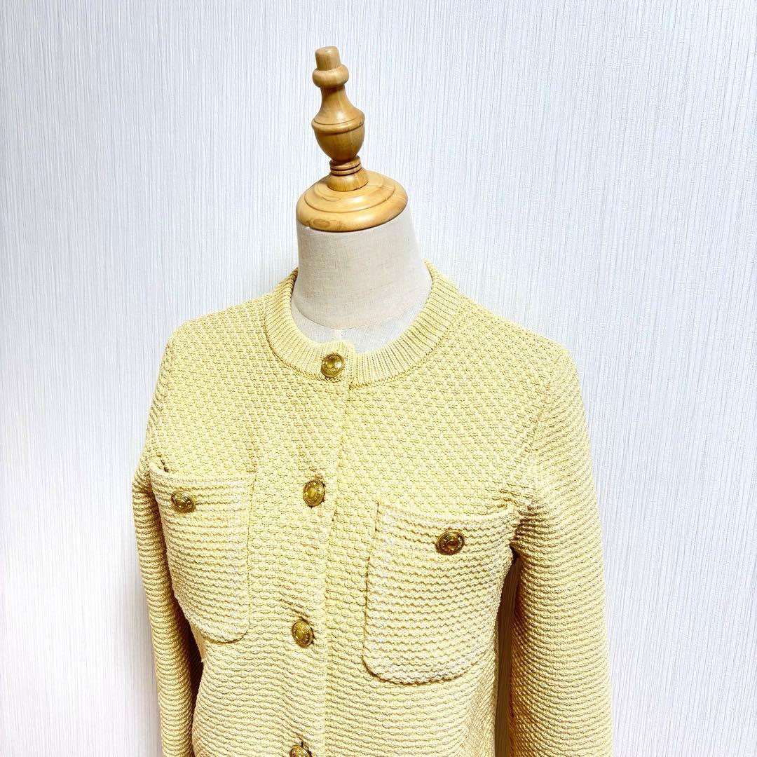 【美品】anuans ノーカラーニットジャケット イエロー M