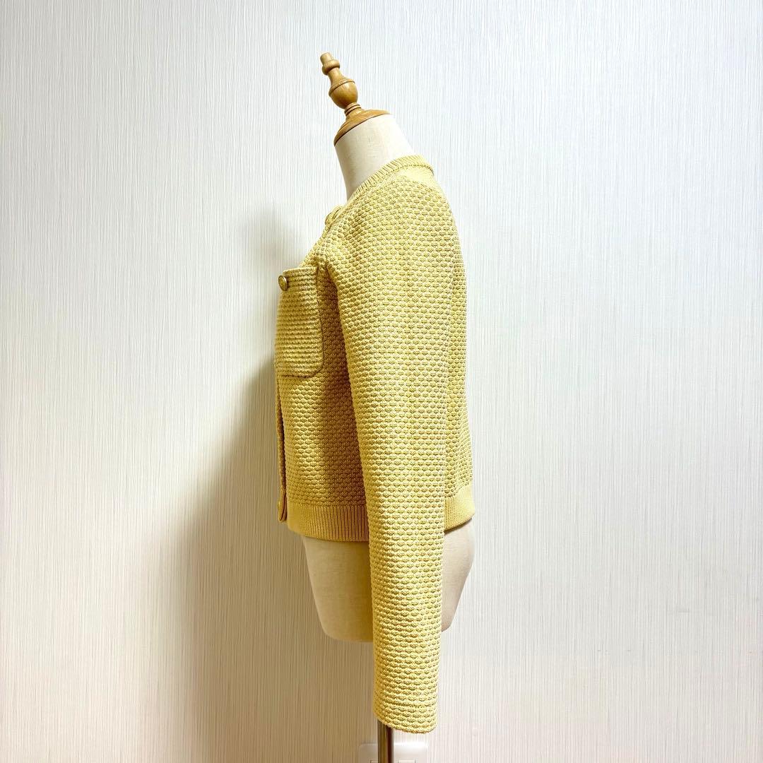 【美品】anuans ノーカラーニットジャケット イエロー M