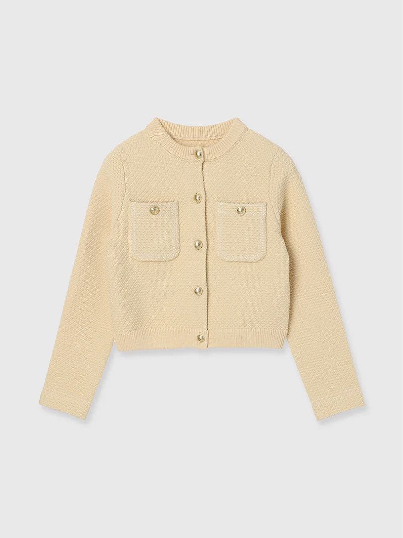 【美品】anuans ノーカラーニットジャケット イエロー M