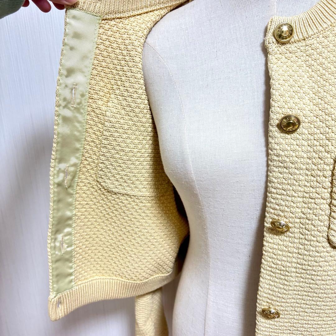 【美品】anuans ノーカラーニットジャケット イエロー M