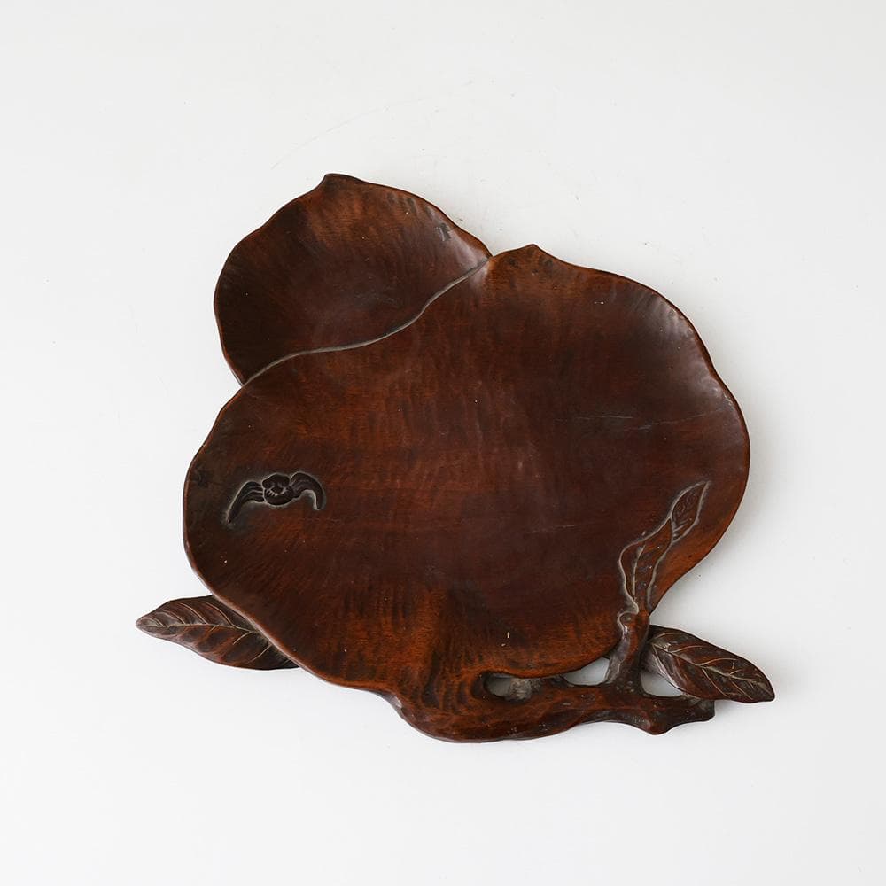 ★ CHI ★ 煎茶盆 時代唐物 木彫 葉盆 桃型葉盆 蝙蝠 煎茶道具