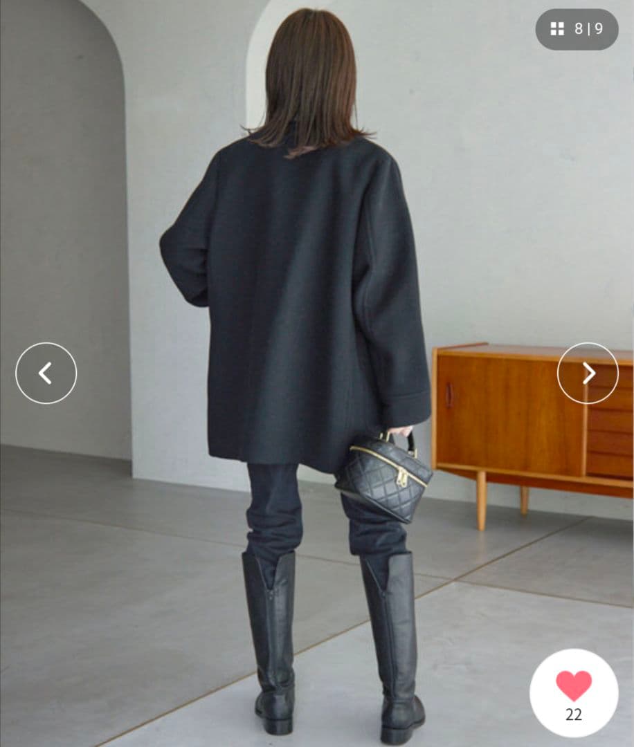 ダブルクロスシャルム ダブルボタンノーカラーショートコート　スローブイエナ