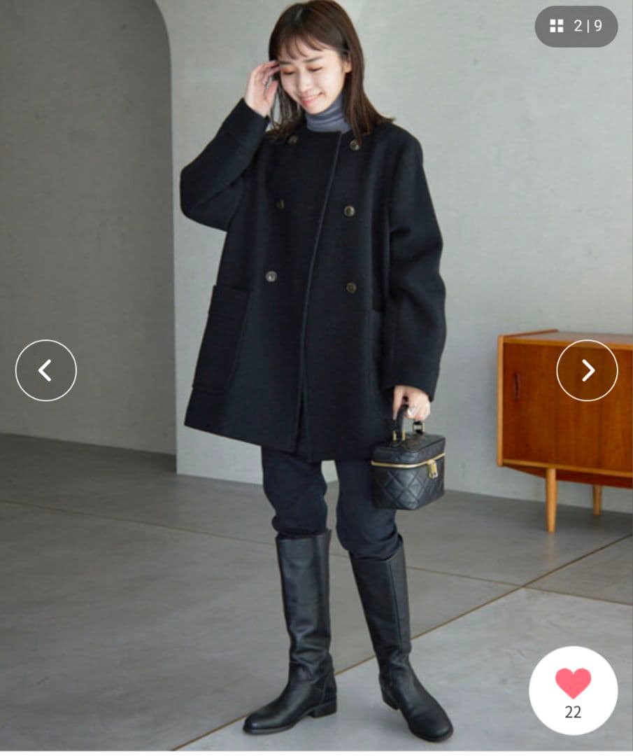 ダブルクロスシャルム ダブルボタンノーカラーショートコート　スローブイエナ