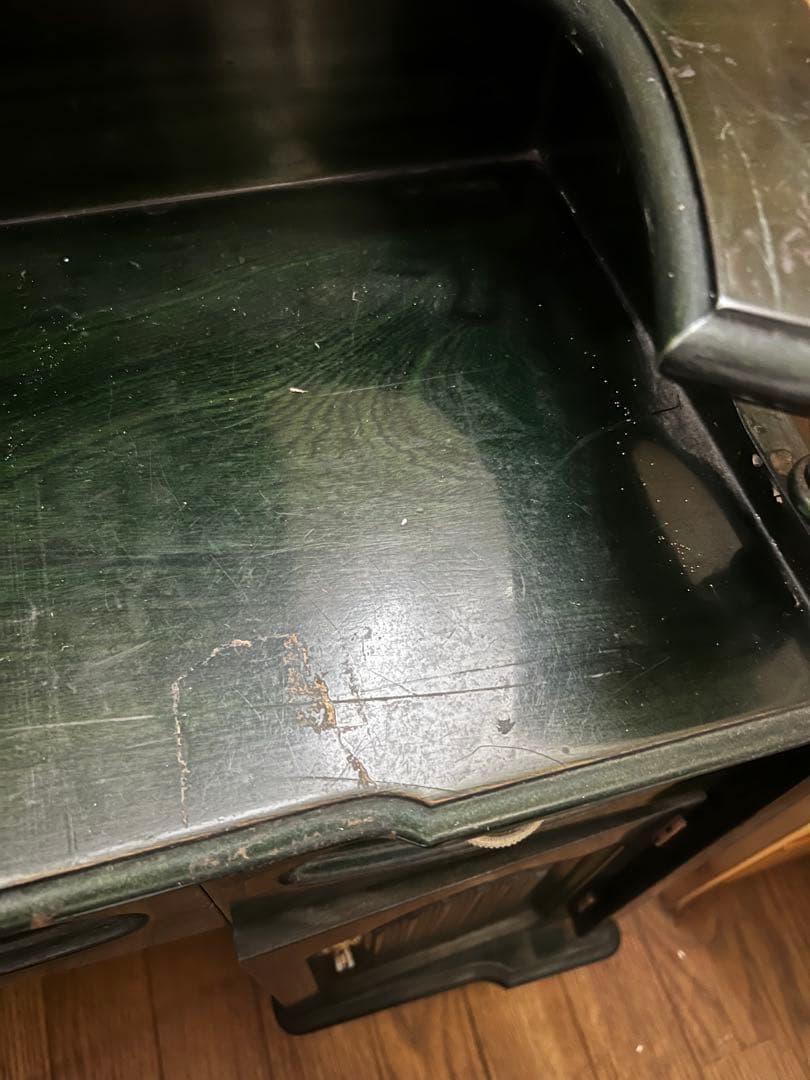 昭和レトロ　深緑色　木製ドレッサー 三面鏡付き